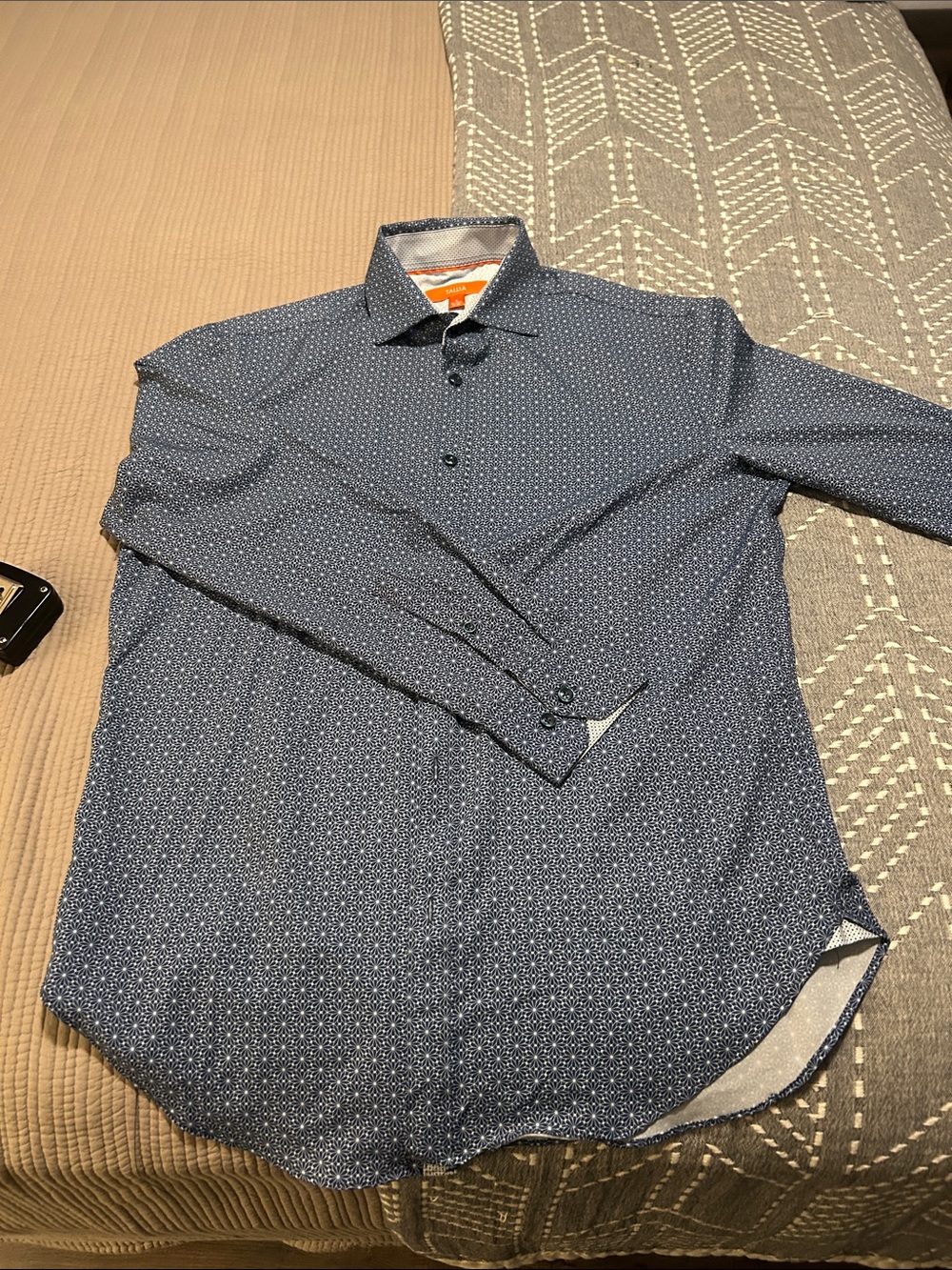 Men's Navy Micro-Print Dress Shirt
